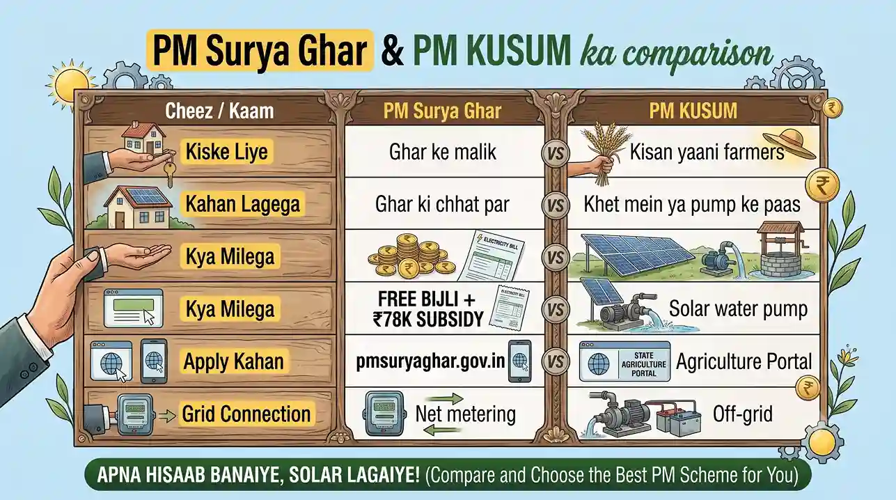 pm surya ghar vs pm kusam comparison